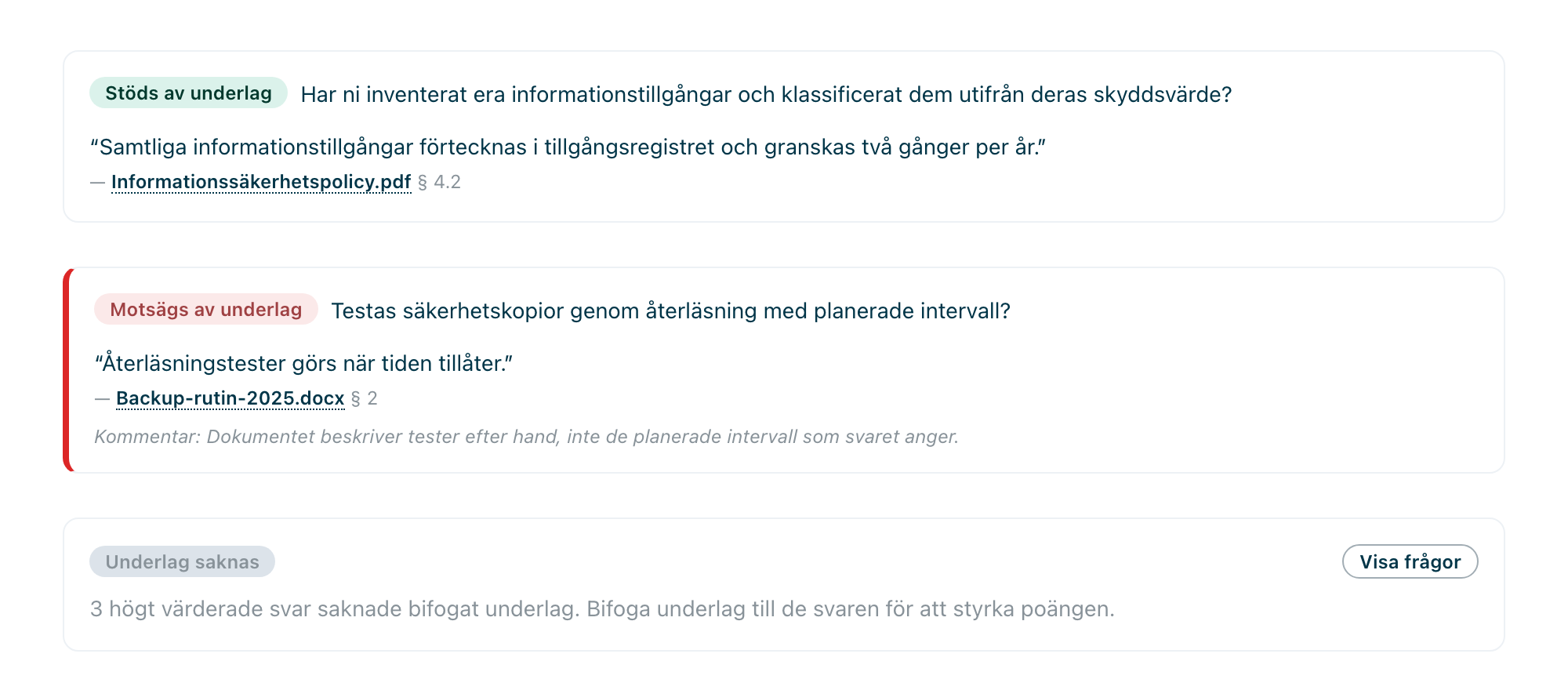 Underlagsmarkeringar i en rapport